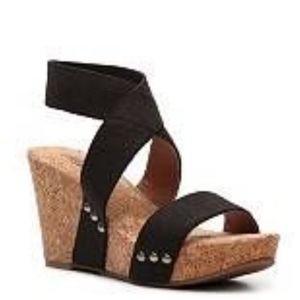 Lucky Brand Black Marinah Wedge Sandals Heels
